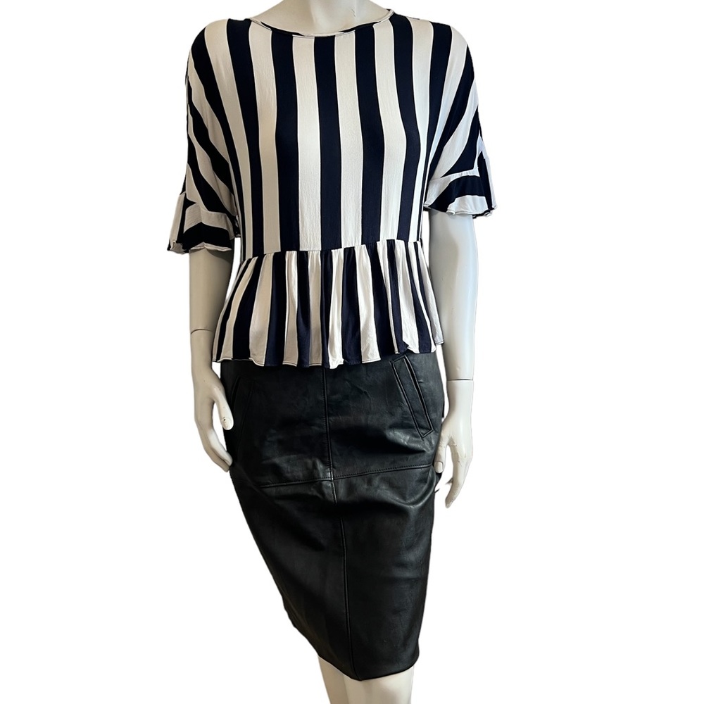 Zara trf collection striped button detail ruffle black and white peplum … - Picture 3 of 8